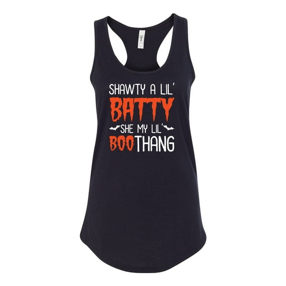 Ladies Shawty A Lil' Batty Halloween Racerback Tank Top-Black-xs