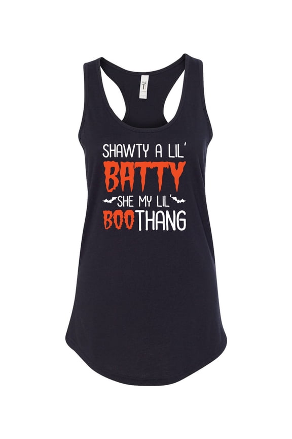Ladies Shawty A Lil' Batty Halloween Racerback Tank Top-Black-xxl