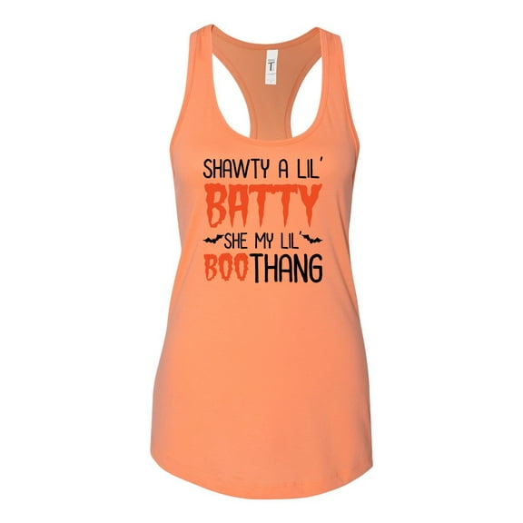 Ladies Shawty A Lil' Batty Halloween Racerback Tank Top-Light Orange-large