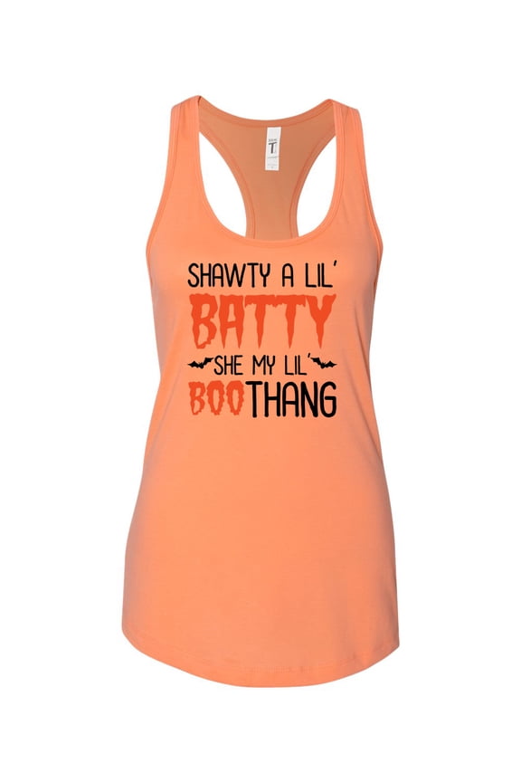 Ladies Shawty A Lil' Batty Halloween Racerback Tank Top-Light Orange-large