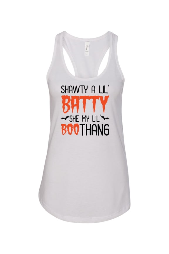 Ladies Shawty A Lil' Batty Halloween Racerback Tank Top-White-small