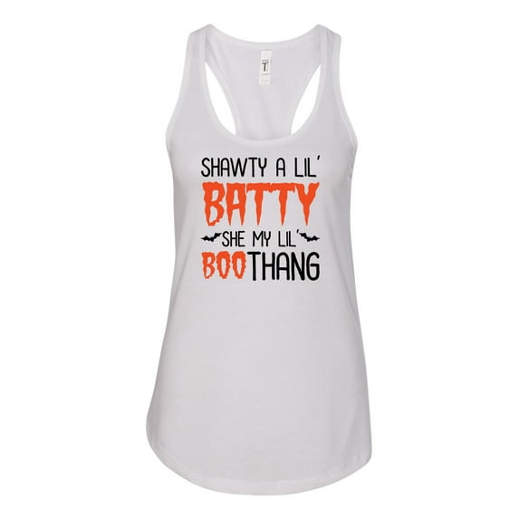 Ladies Shawty A Lil' Batty Halloween Racerback Tank Top-White-xl