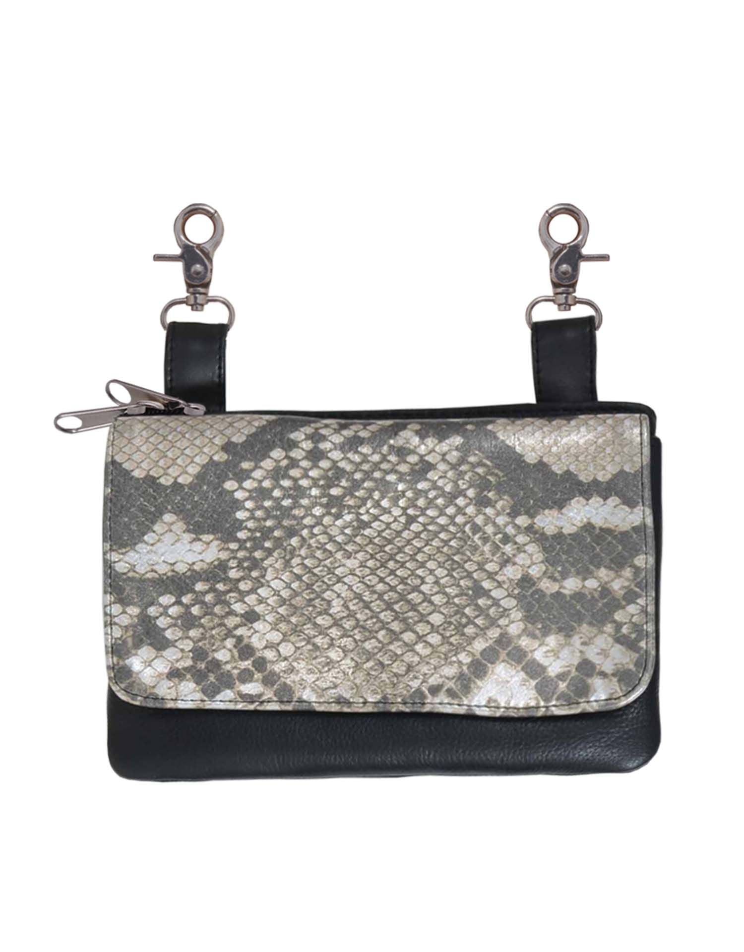 Ladies Shimmer Snake Print Leather Hip Belt Bag Clipon Belt Purse