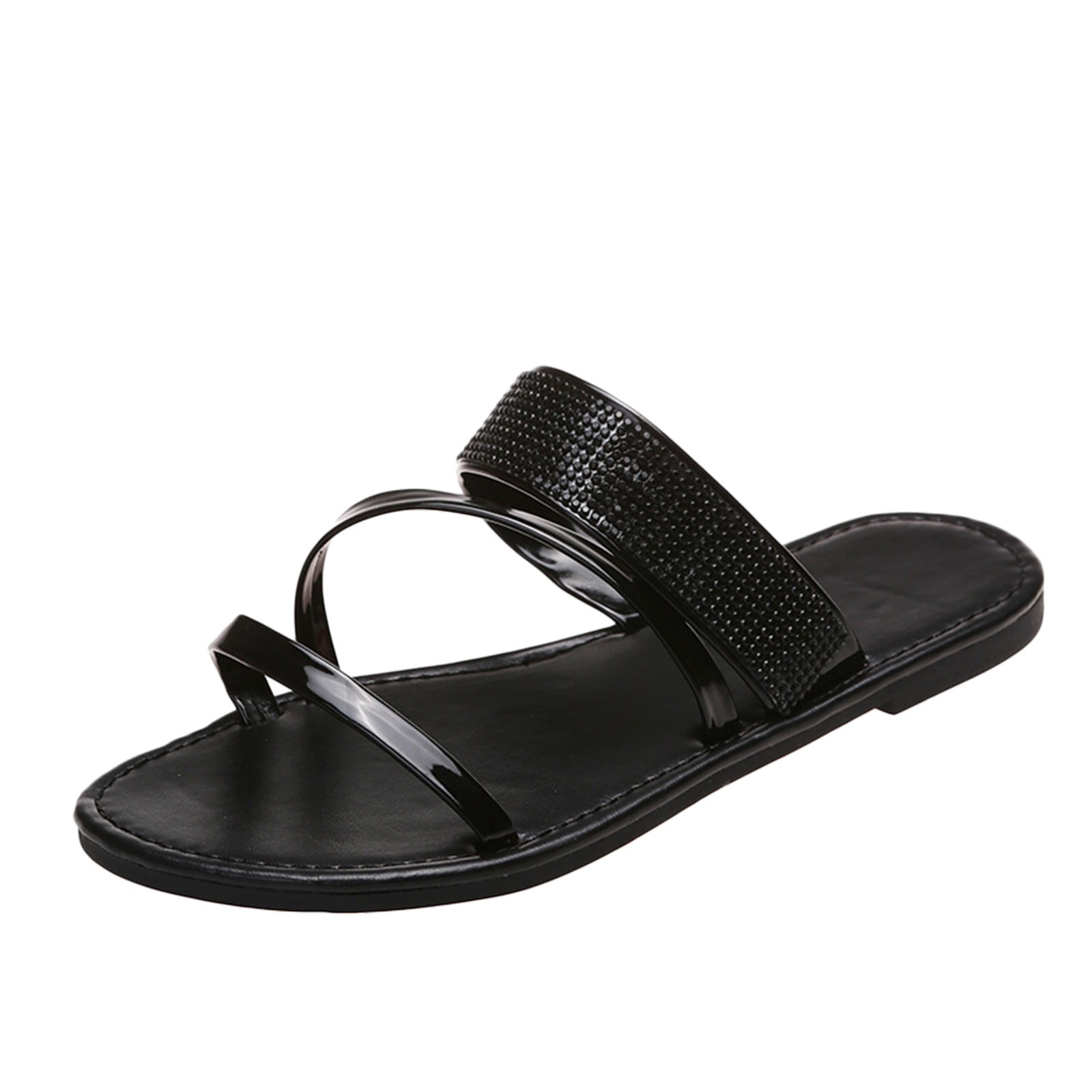Ladies Shoes Fashion Solid Color Rhinestone Flat Roman Shoes Sandals Size 13 Womens Sandals