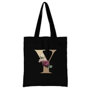 Ladies Shopping Bag All-match Letter Series Handbag Foldable Reusable Cloth Shopper Harajuku Style Bag Student Canvas Tote Bag Gold Y