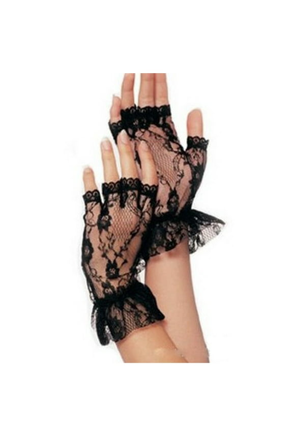 Ladies Short Black Lace Fingerless Gloves Net Goth Gothic Fancy Dress Wedding Gloves Mittens for Women Cold Weather