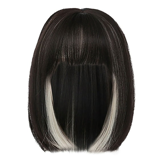 Ladies Short Hair Wig with Ear Hooks & Inner Buckle - Breathable Mesh Cap for Round Faces, Collarbone-Length Synthetic Hairpiece(Black)