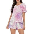 thumbnail image 1 of Ladies Short Sleeve Cotton Pyjama Set Womens Tie Dye Print Nightwear PJ Set Girls Shorts Lounge Cotton Elasticated Waist Size Spring Summer Beach, 1 of 8
