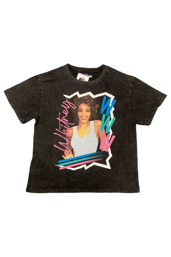 Ladies Short Sleeve Licensed Band Tee Whitney Houston (Black, Medium)