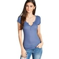 thumbnail image 1 of Ladies Short Sleeve Rayon Spandex Rib Henley Top, 1 of 3