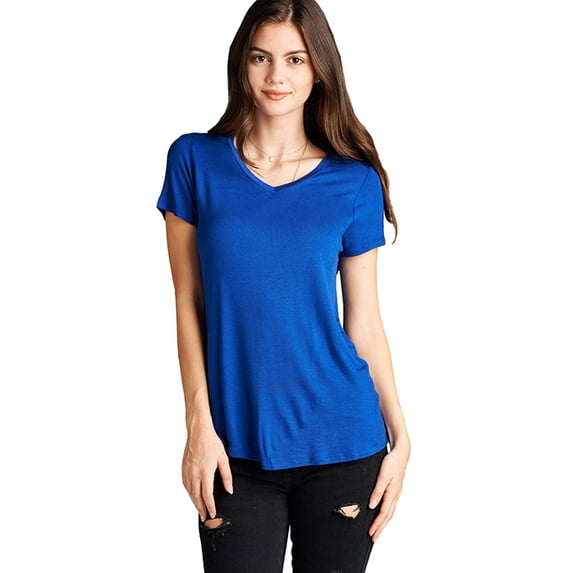 Ladies Short Sleeve V Neck Rayon Spandex Jersey Top