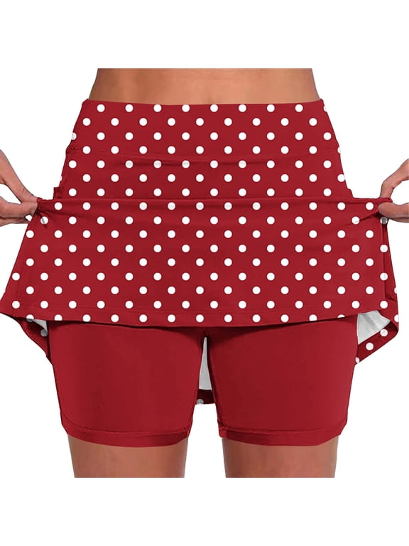 Ladies Shorts Casual,Polka Dots Skorts for Women Plus Size Tummy Control Hight Waisted Tennis Skirts Workout Yoga Shorts