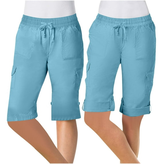 Ladies Shorts Dgankt Women Fashionable Solid Color Multi Pocket Casual Drawstring Workwear Straight Leg Capris Affordable Summer Clothing