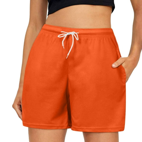 Women’S Shorts Drawstring Solid Color Elastic Waist Summer Shorts Casual Short Pants with Pocket Summer Pants for Women Red S