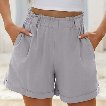 Ladies Shorts, Dress Pants Women, Womens Shorts Athletic, Casual Shorts for Women, Baggy Pants Women, Women Casual Shorts Summer Elastic High Waist Lounge Short Pants with Pockets, Gray, XL