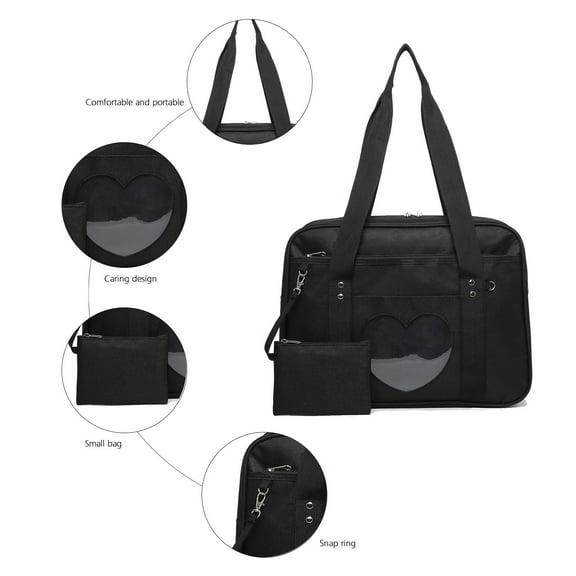 Ladies Shoulder Tote Bag, Handheld Heart Shaped Japanese School Bag With Kawaii Wallet, Cloth Anime Manga Bag, DIY Clear Window, For School Cosplay Travel