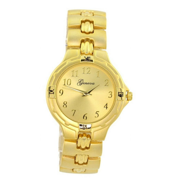 Ladies Silver-Tone Fashion Desiger Styling watch 38mm 7.5 thick case. Gold-Tone dial, 17mm wide Gold-tone metal link bracelet fits 7.5 wrists