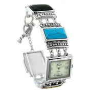 Ladies Silver-Tone Gemstone watch 24mm 7mm thick. MOP Dial, 24mm wide Silver-tone gemstone link bracelet fits 8 inches wrist.