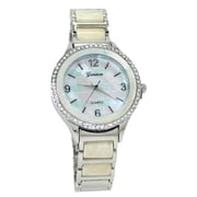 Ladies  Silver Tone & White Business Clubbing Watch   37mm Case, Iridescent MOP Dial, CZ Bezel