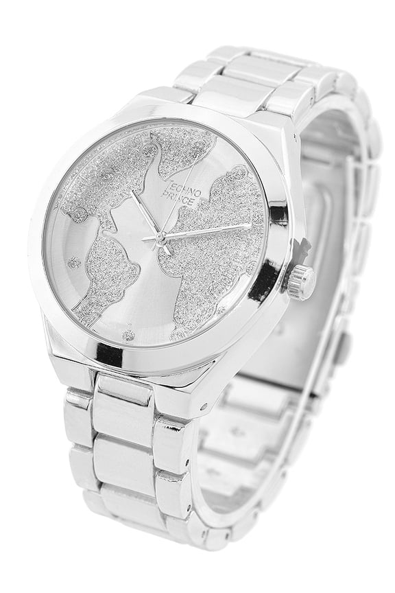 Ladies Silver-Tone World Map Business Watch 40mm, 12mm thick case