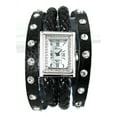thumbnail image 1 of Ladies Silver Tone clear cz black leather strap watches 24x30mm, 1 of 2