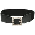 thumbnail image 1 of Ladies Simple Cummerbund Elastic Pearl Waistband Square Buckle Belt Skirt Ornament for Decoration (Black), 1 of 5