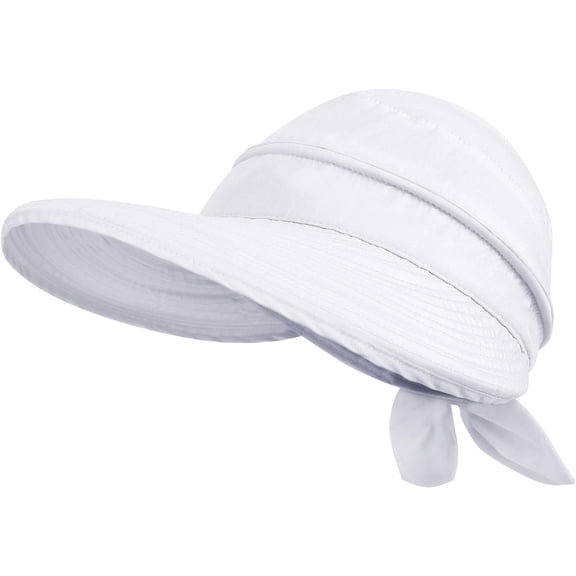 Ladies Simple Hat UPF 50+ UV Sunscreen Convertible Beach Sun Hat, Big Brim Summer UV Protection Beach Hat, White