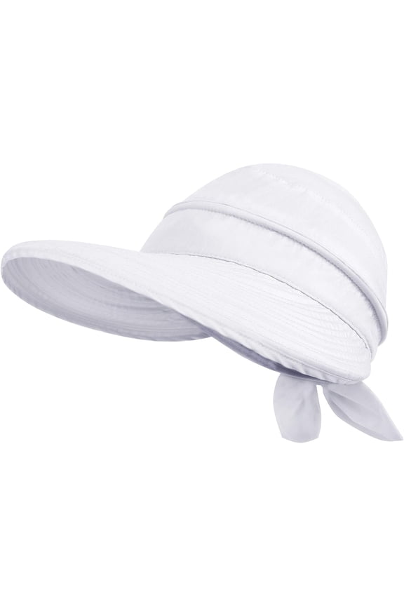 Ladies Simple Hat UPF 50+ UV Sunscreen Convertible Beach Sun Hat, Big Brim Summer UV Protection Beach Hat, White