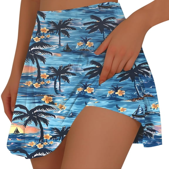 Ladies Skorts Clearance Sale Hawaiian Print Shorts for Women High Waisted Skirts with Built in Shorts Tennis Skorts for Running Workout Tropical Style Skort