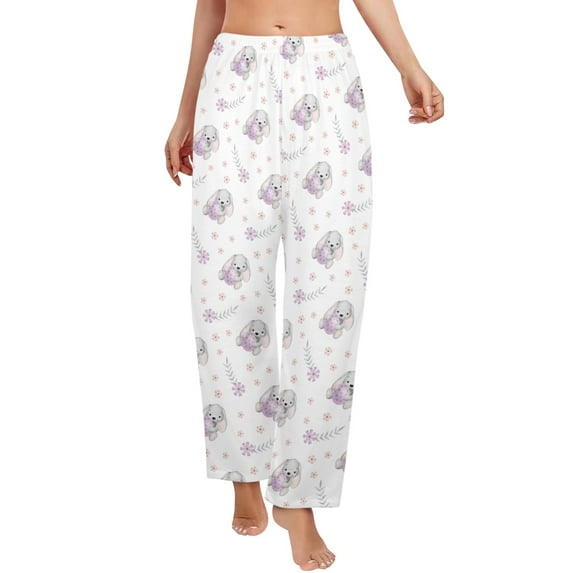 Ladies Sleeping Pajama Pants - Easter Purple Bunny - Women's Pajama Trousers - M