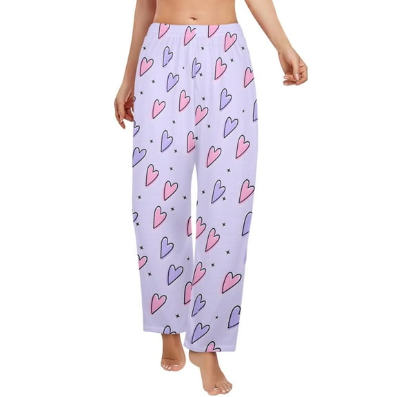 Ladies Sleeping Pajama Pants - Purple Hearts - Women's Pajamas - XS