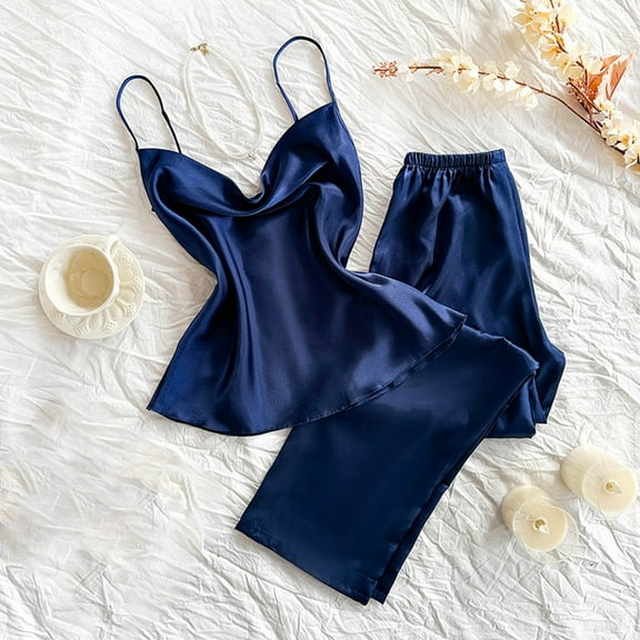 Ladies Sleepwear Womens Pajamas Set Sleeping Clothes for Women Women's Ice Silk Solid Color Fashion Pants Home Pajama Set