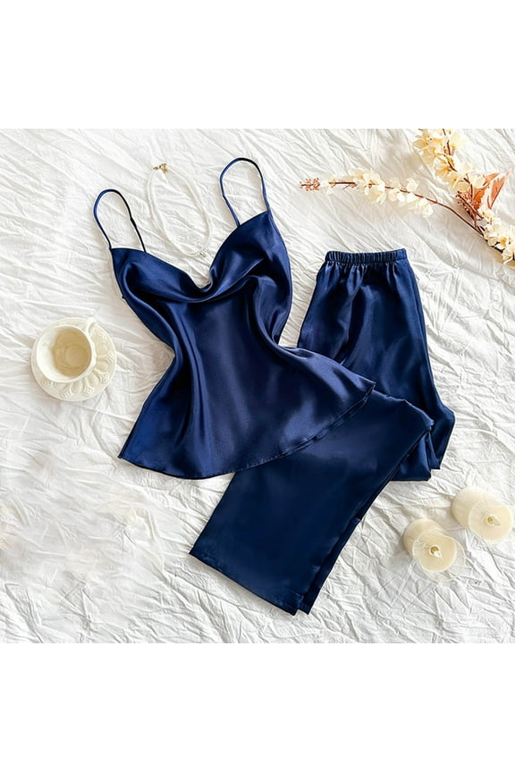 Ladies Sleepwear Womens Pajamas Set Sleeping Clothes for Women Women's Ice Silk Solid Color Fashion Pants Home Pajama Set