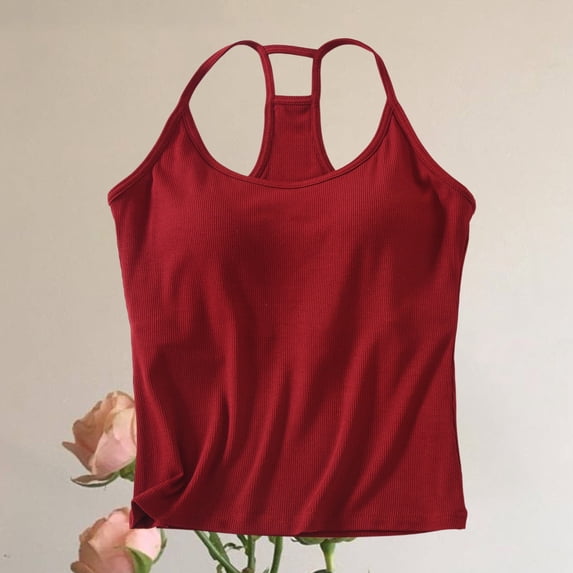 Ladies Sleeveless Camisoles Detachable Feature Adjustable Thin Straps Light Stretchy Shirts for Casual Shopping Resting Sports Lightweight Sleeveless Tanks (Wine,L)