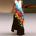 thumbnail image 1 of Ladies Sleeveless Long Dress V-Neck Printed Emerald Flower Dress Women Clothing Fashion Pullover Rose Pattern 3D Maxi Dresses, 1 of 5