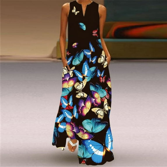 Ladies Sleeveless Long Dress V-Neck Printed Emerald Flower Dress Women Clothing Fashion Pullover Rose Pattern 3D Maxi Dresses