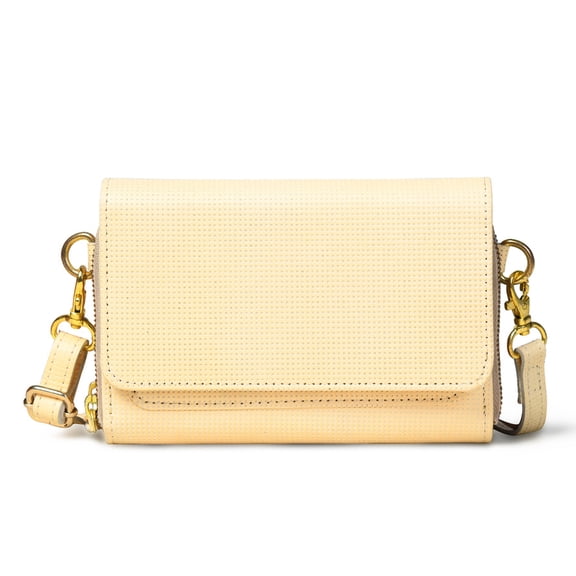 SHARO Ladies' Slim Leather Dual Zipper Hand Purse and Shoulder Bag in textured Beige