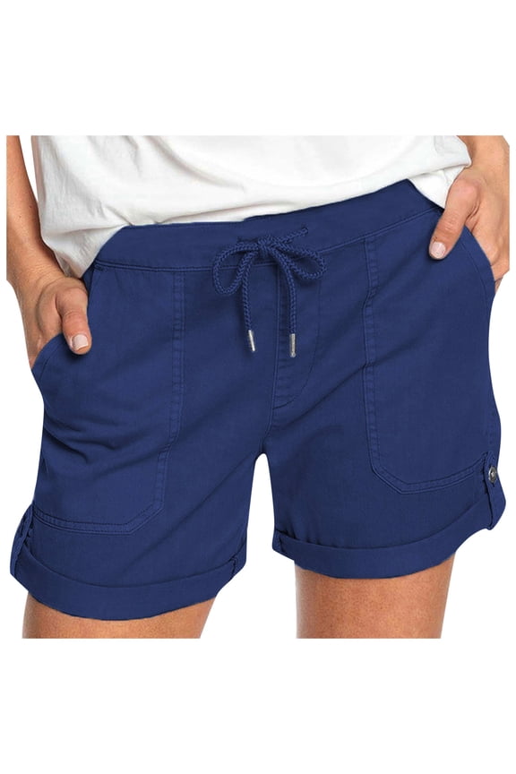 Ladies Slim Leisure Denim Shorts Drawstring Color Waist Comfy Solid Elastic Shorts Pants Women Pocket Casual Pants