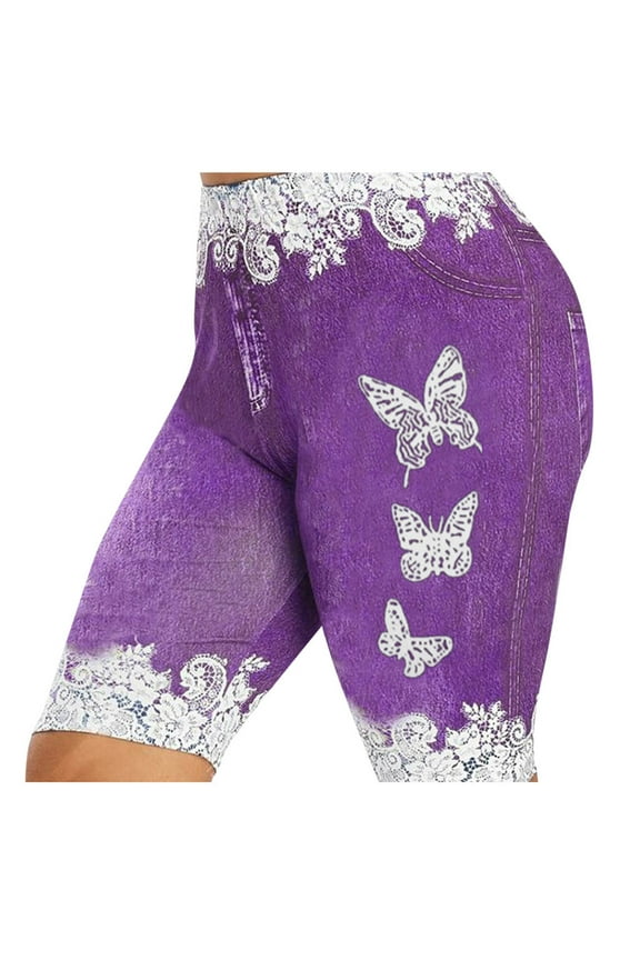 Ladies Slim Leisure Denim Shorts Women Plus Size Skinny Butterfly Print Casual Jeggings Denim Jean Shorts