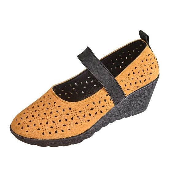 Ladies Slip On Clogs Comfortable for Salon & Retail Work Women's Casual Shoes Fashion Hollow Out Elastic Band Wedge Heel On Comfortable Breathable Everyday Walking Shoes