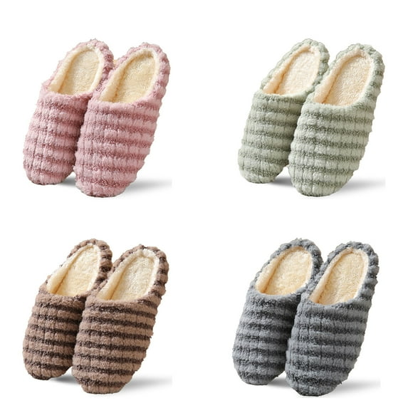 Ladies Slippers Slip On Womens Warm Bedroom Fleece House Winter Shoes