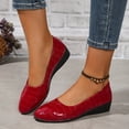 thumbnail image 1 of Ladies Slippers Women's Fashionable Casual Versatile Spring And Summer Plus Size Solid Color Round Toe Closed Toe Flat Wedge Heel Shoes,Red,42, 1 of 9