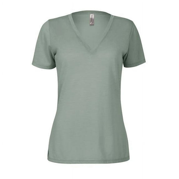 Ladies Slub Short Sleeve V-Neck T-Shirt, Sea Glass - Large