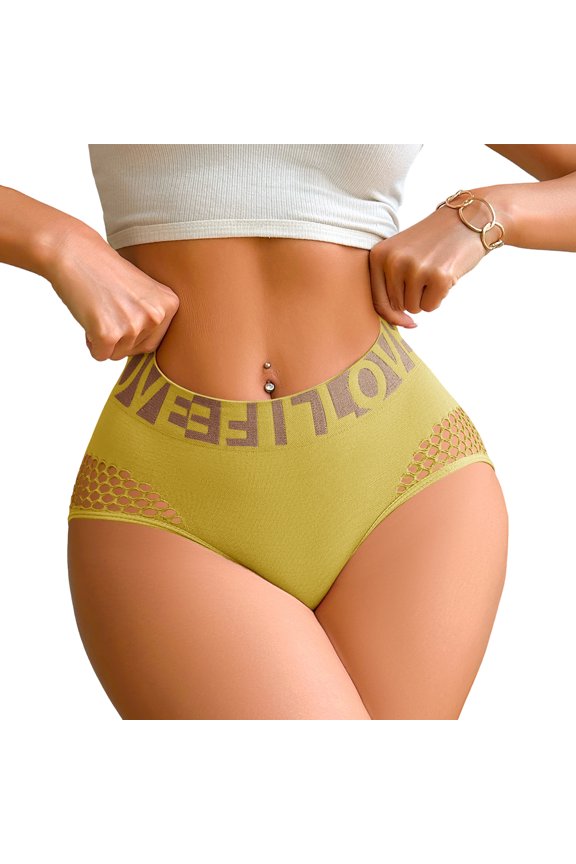 Ladies Soft Stretch High Waisted Panties Butt Enhancer Breathable Mesh Wide Waistband Underwear White S