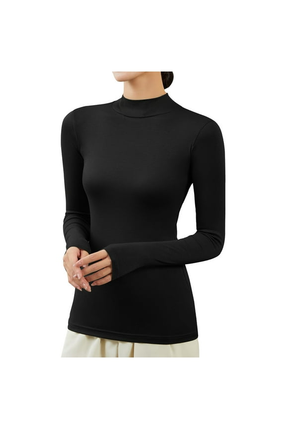 Ladies Soft Thermal Underwear Cold Weather Long Sleeve Tight Slim Pullover Undershirt Turtleneck Elegant Fashion Thicken Plush Winter Warm Lined Base Layer Casual Tops