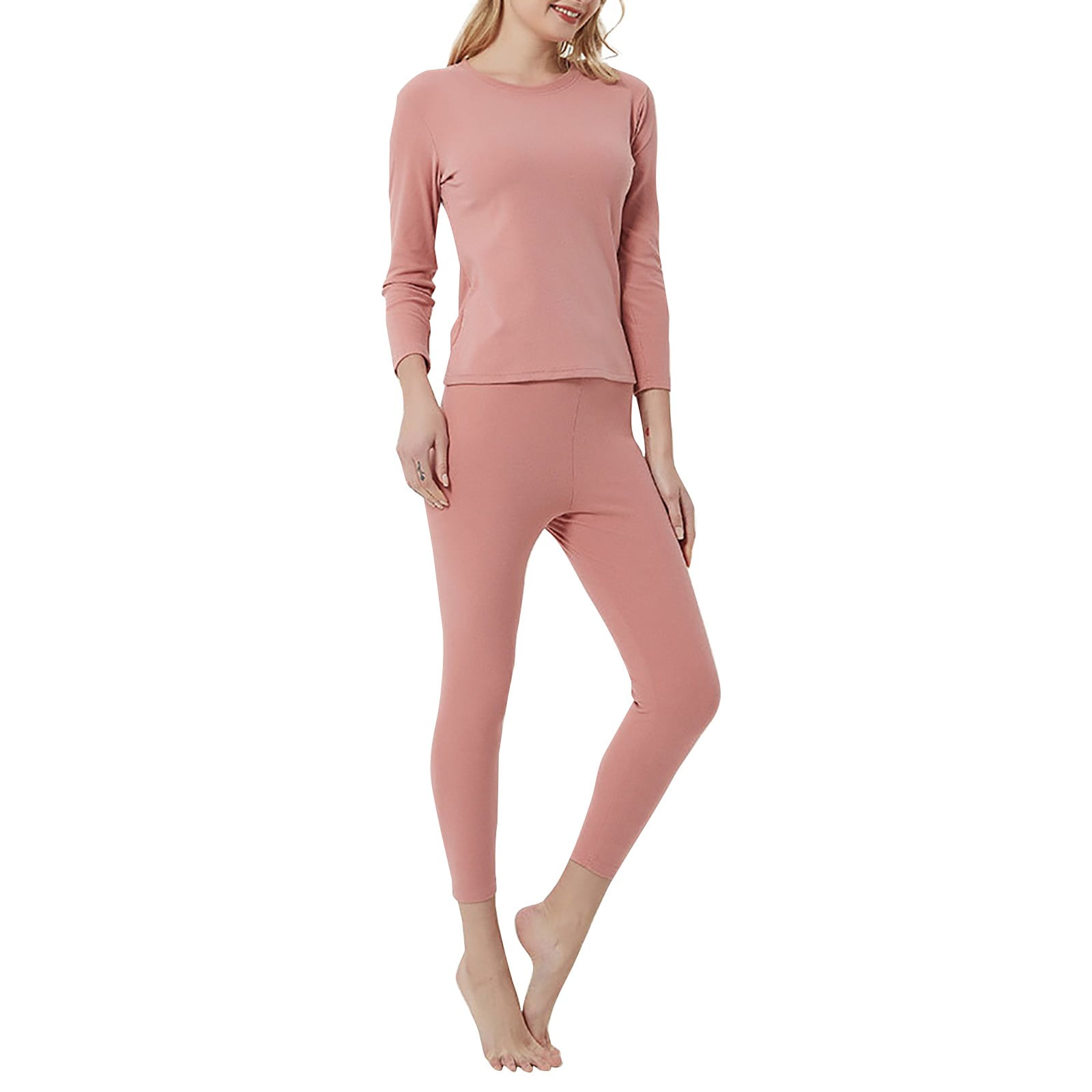 Ladies Soft Thermal Underwear Cold Weather Round Collar Long Sleeve