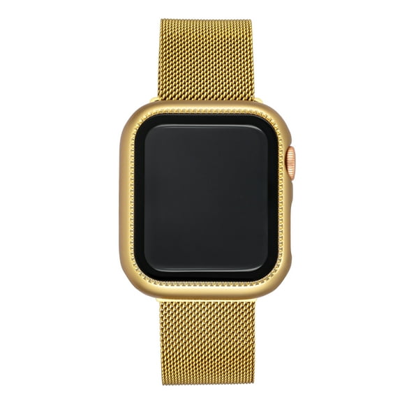 Ladies Sol-light Apple Compatible 40mm Gold Mesh Smart Watchband and Bumper Set