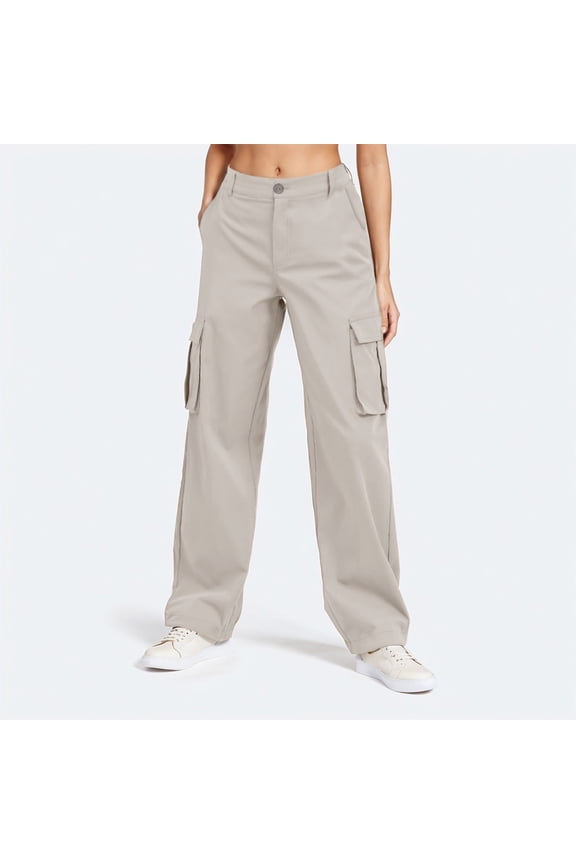 Ladies Solid Color Cargo Pants Wide Leg Casual High Waisted Chino Pants Outdoor Travel Trousers Teen Girls Schoolwear Streetwear Khaki M