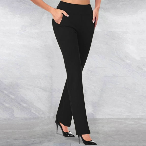 Ladies' Solid Color Casual Pocket Slim Straight Leg Pants