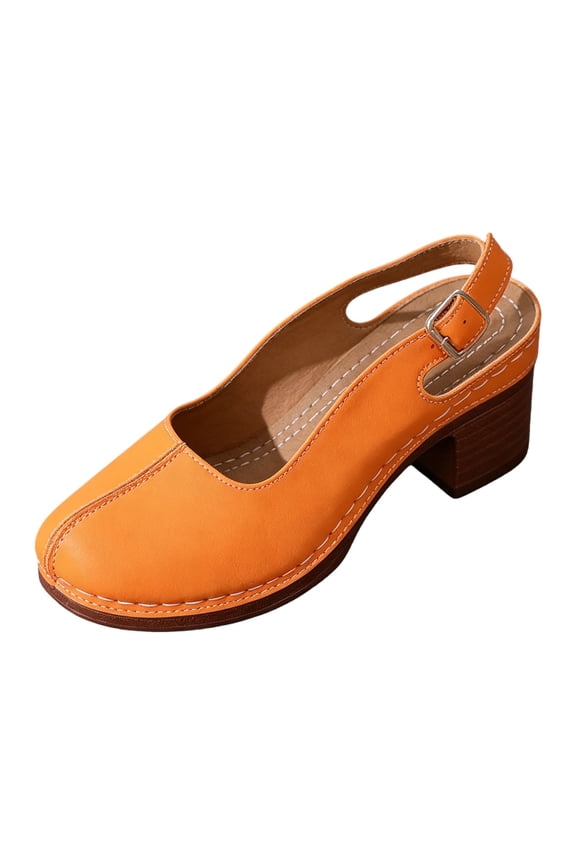 Ladies' Solid Color Chunky Heel Slingback Pumps, Soft Non‑slip Cushioned Adjustable Strap Breathable Summer Footwear Orange 43